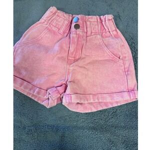 Pink Lily Kids Pink Acid Wash Denim Paperbag Waist Shorts Size 5/6 POP111K12